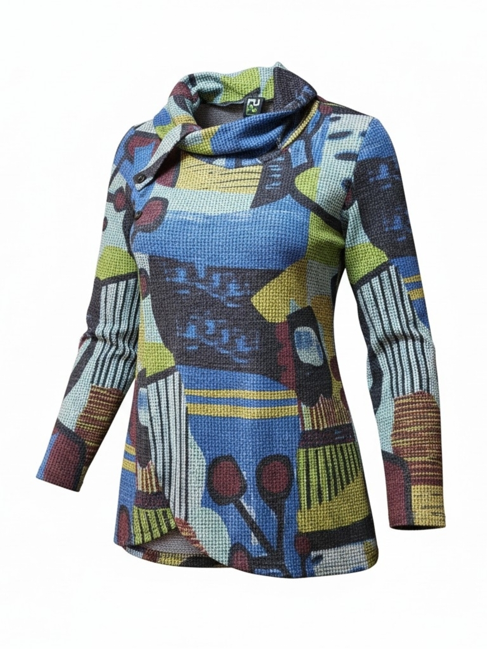 PURE ESSENCE | Art to Wear Abstract Geometric Cowl Neck Tunic‎ Top Knit | XXL